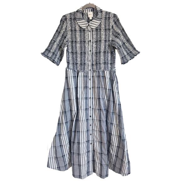 ANTHROPOLOGIE MAEVE SHORT SLEEVED SMOCKED MIDI GINGHAM SHIRTDRESS - Picture 5 of 9